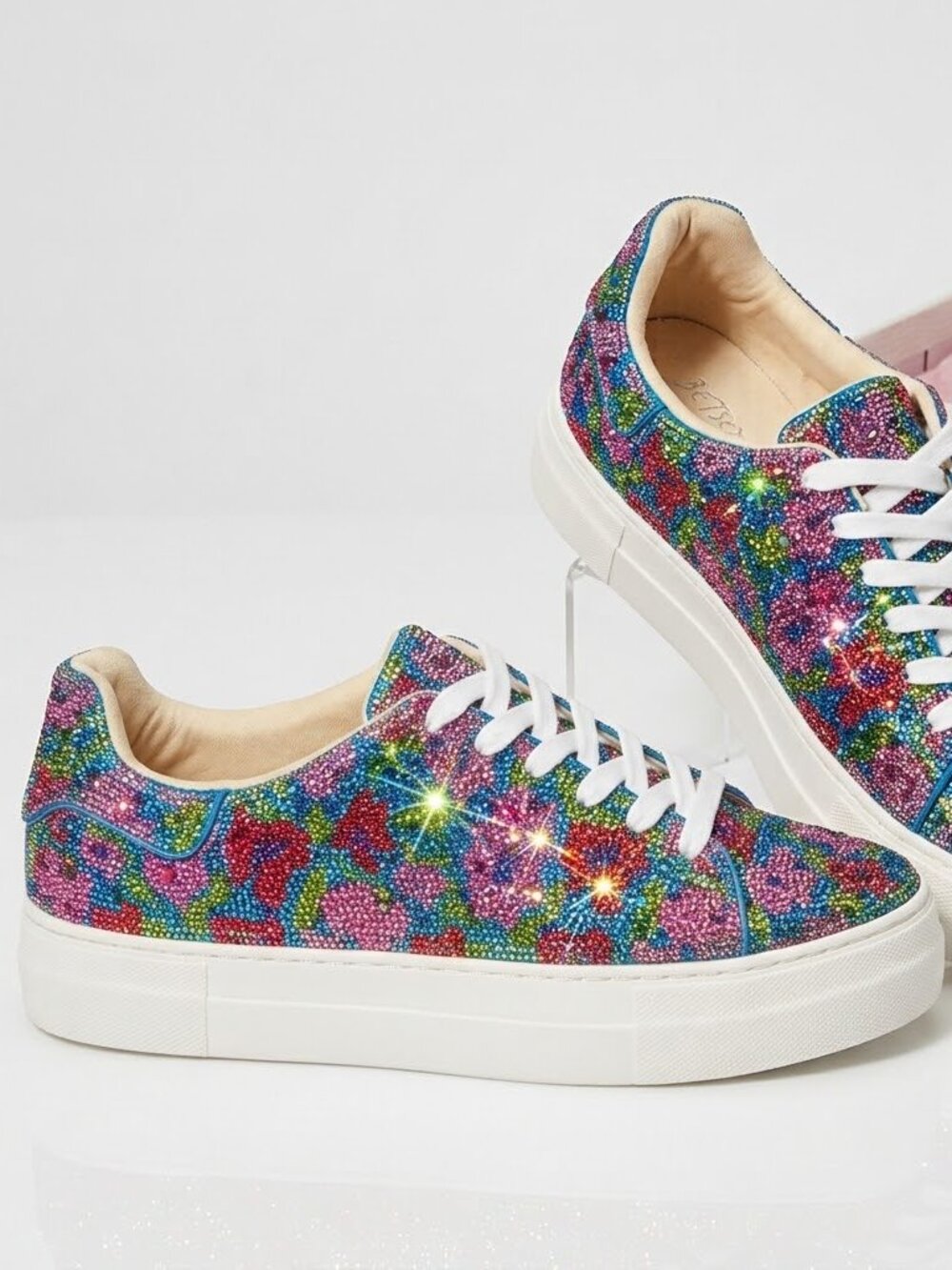 Betsey Johnson Sydney Rainbow Floral Rhinestone Sneakers - Size 10